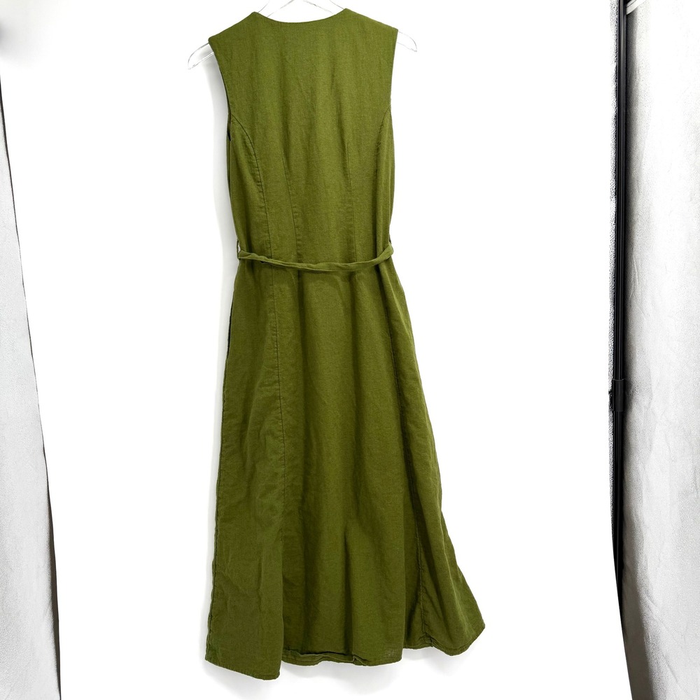 Abercrombie & Fitch Linen Blend Button Front Midi Dress Size M Olive Green Chic - Picture 4 of 9